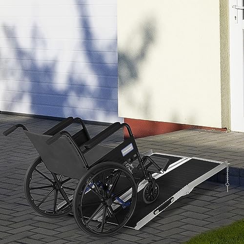 HOMCOM FSA/HSA Eligible Wheelchair Ramp 4FT, Folding Aluminum Threshold Ramp with Non-Slip Surface, Transition Plate, 594lbs Weight Capacity for Home, Doorways, Curbs, Steps