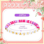 24 Pcs Gymnastics Bracelets Gifts Gymnastics Party Favor Bulk Gymnast Clay Beaded Bracelets Sports Team Jewelry for Women Sport Team Fan Gymnast Birthday Party Favors