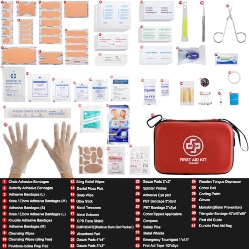 Premium First Aid Kit, 320 Piece Waterproof Hard Shell Eva First Aid Kit for Home, Camping, Cars, Hiking, Travel, Businesses & Outdoor Emergencies - Emergency Medical Kits (Red)