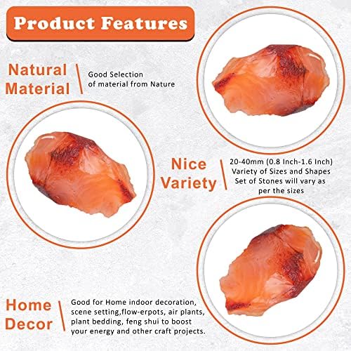 Crocon 1LB Carnelian Rough Bulk Natural Stone Raw Stone Tumbling Cabbing Polishing Mining Chakra Balancing Reiki and Crystal Healing Good Luck Home Office Decor