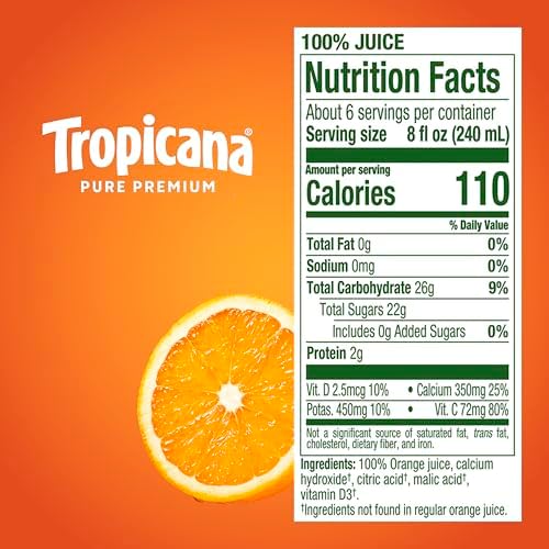 Tropicana Pure Premium 100% Orange Juice, No Pulp, Calcium and Vitamin D, 46 fl oz