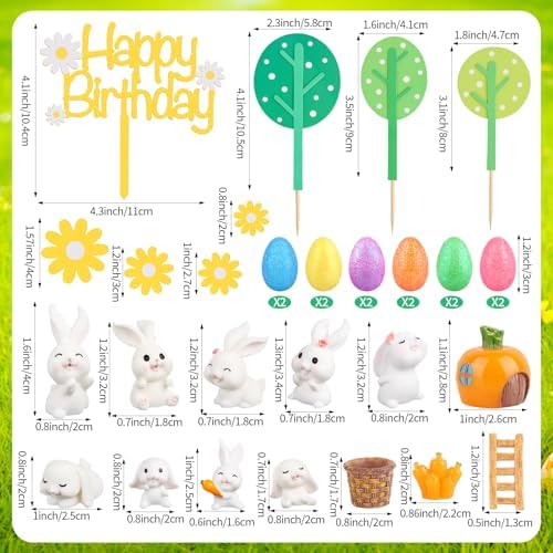 29 PCS Bunny Cake Topper Easter Cake Topper Egg Cupcake Toppers Decorations Carrot Cakes Decorations for Rabbit Themed Cakes Decor Easter Party Bunny Birthday Party Supplies Baby Shower