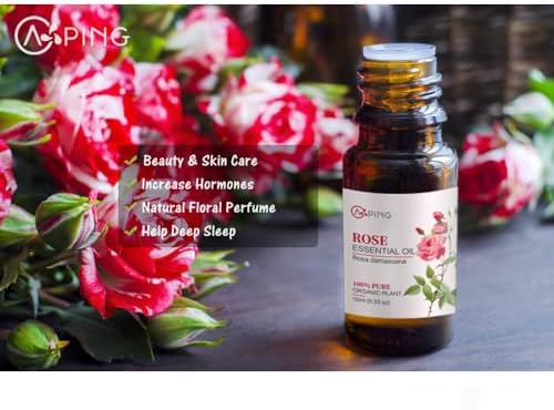 Rose Essential Oil - 100% Pure Organic Natural Plant (Rosa damascena) Rose Oil for Diffuser, Aroma, Spa, Massage, Yoga, Perfume, 0.33oz