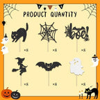 48 Pcs Halloween Cupcake Toppers with Bat, Ghost, Witch - Glitter Cupcake Picks for Cake Decorations and Party Supplies