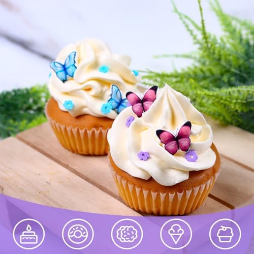 16 Count Edible Butterflies Cake Decorations,Blue Purple Butterfly Icing Decorations, Edible Sugar Sprinkles for Cakes Toppers, Cookies, Cupcakes Toppers