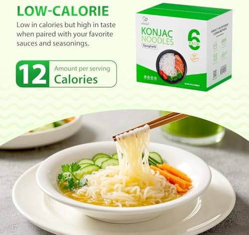 Soeos Konjac Noodles, Spaghetti Pasta, 8.8 oz (250g)*6 Pack, Low Calorie, Low Carb, Keto and Paleo Friendly Shirataki Noodle, Gluten-Free, Fat Free, Sugar Free, Vegan