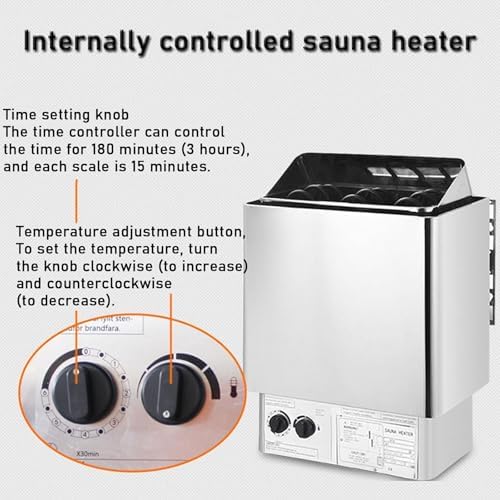 Electric Sauna Heating Stove, Stainless Steel Sauna Heater with Timer & Temperature Adjustable, Wet and Dry Bath Sauna Oven with Internal Controller, for Home Hotel Spa Shower Room,6KW