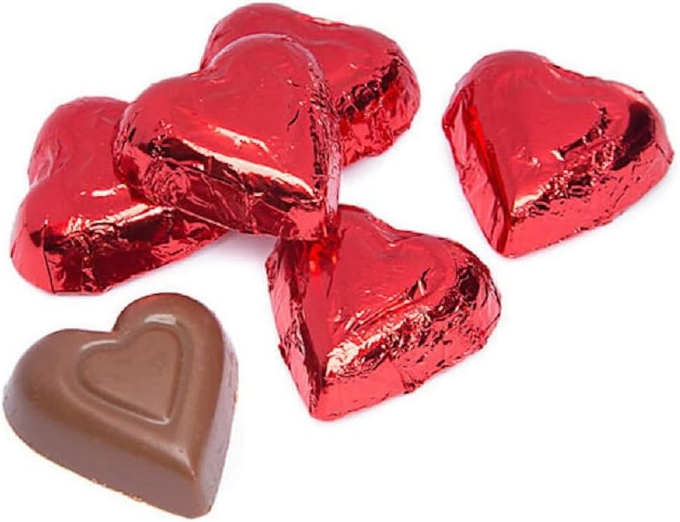 Red Foil Wrapped Premium Solid Milk Chocolate Hearts - 1 Lb. - Approx. 60 Pcs.