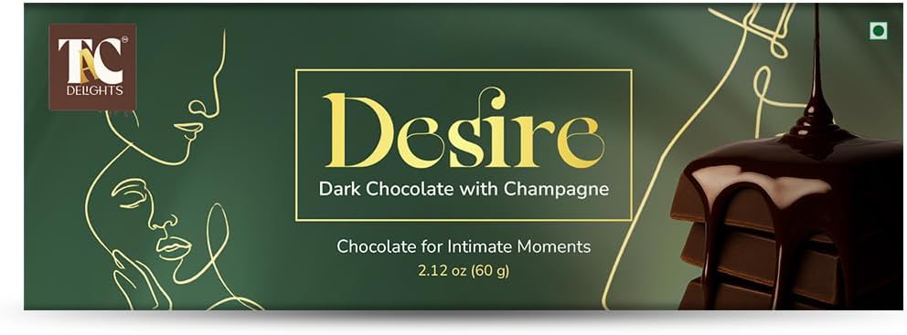 TAC Delights Desire - Luxury Chocolate for intimate moments for Couples - 1 box (3 serving bars) - 2.12 oz- Premium Dark Chocolate with Champagne Truffle flavour - Improves mood and connection - For men and women