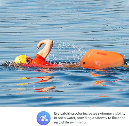 ProCase 35L Swim Buoy Dry Bag, Floating Waterproof Backpack with Shoulder Waist Strap for Open Water Swimming Paddling Boating Kayaking Rafting Hiking Camping Fishing Beach -Orange