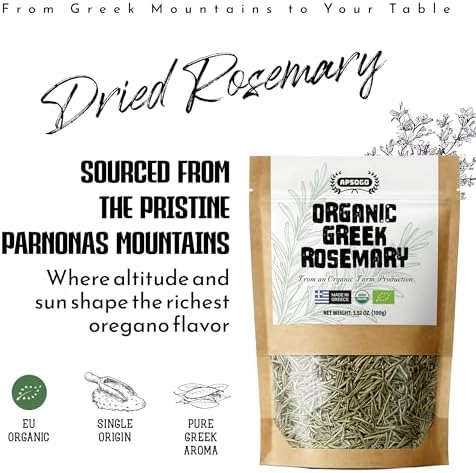 APSOGO Organic Dried Rosemary Leaves – 1.76oz Resealable Pouch – Premium Greek Whole Leaves, Rich Aroma & Green Color – Mediterranean Rosemary for Tea & Cooking