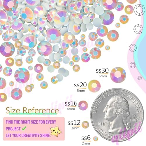 Crystal Clear Resin Rhinestones Crystal White Resin Rhinestones Crystals Diamonds 2mm 3mm 4mm 5mm 6mm Non-Hotfix Gems Stones for Nails Art Tumblers Mugs Bottles DIY Crafts Phones Book Gradutation Cap