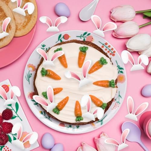72PCS Edible Easter Bunny Ear Cupcake Toppers Wafer Paper Pink White Bunny Ear Cake Toppers Edible Rabbit Ears Cupcake Picks for Easter Theme Spring Birthday Baby Shower Party Supplies