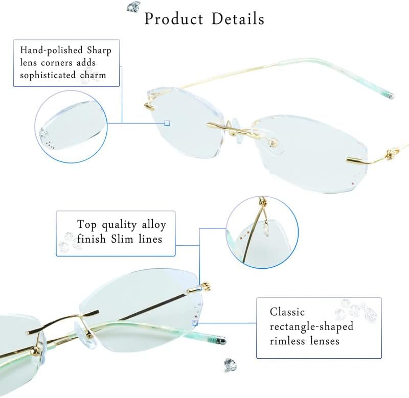 LifeArt Blue Light Blocking Glasses,Computer Reading Glasses,Rimless Frame Tinted Lens with Diamond,Stylish for Women (No Magnification)