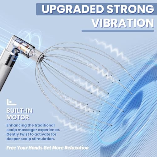 Head Massager Scalp, Vibrating Electric Scalp Massagers, Battery Powered Head Scratchers Massager Whisk Hair Massage Relax Tool with 20 Metal Fingers for Stress Relief, ldeal Gift for Women & Men