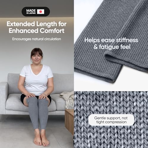 SENIOR ICARE Elastic Cotton Knee Warmers, Long Knee Sleeves for Men and Women - Circulation Support and Joint Pain Relief, Arthritis Aid, One Pair, Made in Japan