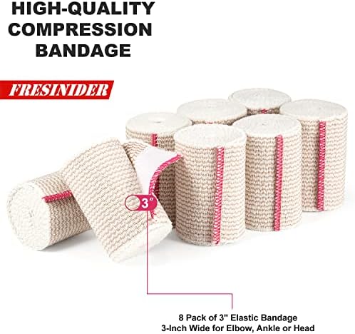 FRESINIDER Premium Elastic Bandage Wrap, 8 Pack 3" Cotton Latex Free Compression Bandage Wrap with Touch Closure at Both Ends, Support & First Aid for Sports, Medical, and Injury Recovery