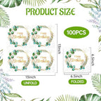 100 Pcs Gold Happy Birthday Eucalyptus Paper Napkins, 6.5 x 6.5 Inches Disposable Hand Towels for Bathroom, Green Eucalyptus Leaf Decorative Disposable Paper Napkins for Baby Shower Birthday Party