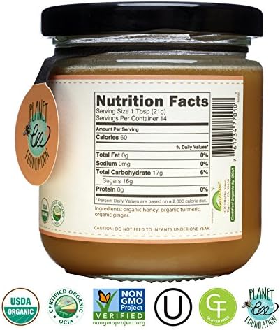 GREENBOW Organic Honey with Turmeric - 100% USDA Certified Organic, Non-GMO, Gluten Free, Certified GMP, Whole Food – 11oz (311g)