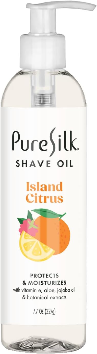 Pure Silk Shave Oil for Women, Shaving Oil for Smooth Shave, All Skin Types, Hydrating Vitamin E, Aloe, Botanical Extracts - Island Citrus, 7.7 fl oz (Pack of 1)