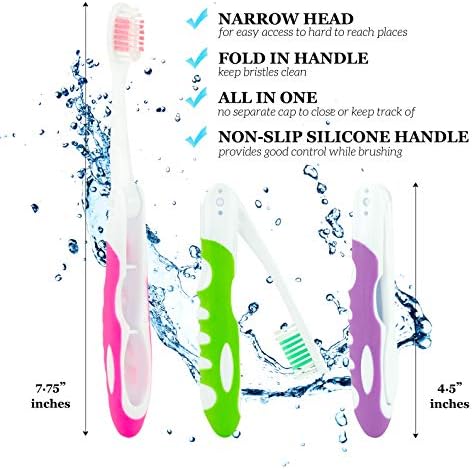 Portable Folding Toothbrush Kit - Built-in Cover, Collapsible, Multi-color (6 Pack Soft-Multicolor)