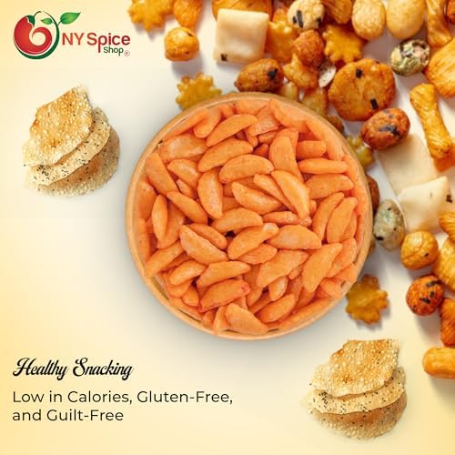 NY Spice Shop Chili Bits Rice Crackers - 1 Pound Spicy Crunchy & Mild Asian Crackers Healthy Snacks - Perfect for Salad Toppings and On The Go Snacking