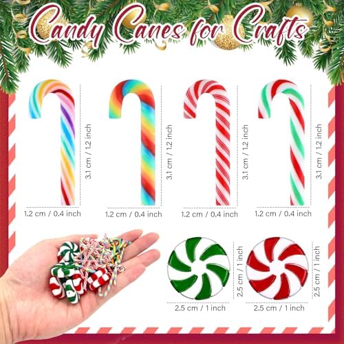 100 Pcs Mini Christmas Candy Cane Peppermint Ornaments Christmas Candy Cane Hanging Ornaments Holiday Party Decoration DIY Crafts,1 Inch