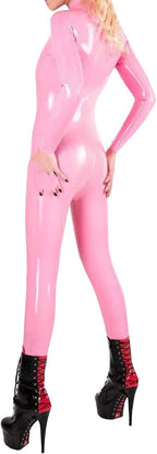 Women's Handmade Wetlook PVC Leather Catsuit Front with Zipper Long Sleeve Bodysuit Jumpsuit