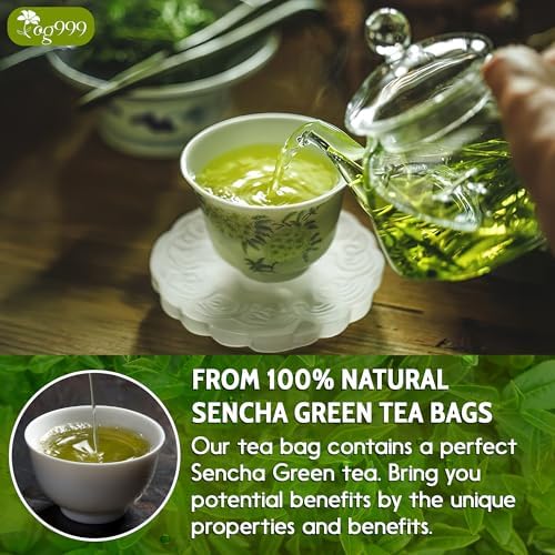 TOG999, Premium 60 Sencha Green Tea Bags, 100% Natural & Pure from Sencha Green Tea Leaves. Loose Leaf Sencha Herbal Tea. No Sugar, No Gluten, Vegan.