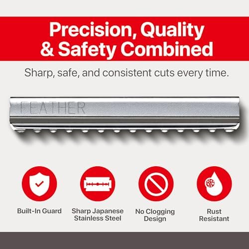 Feather Styling Razor Standard Blades - Professional Hair Cutting Blades for Styling, Shaping, Feathering, & Thinning - Stainless Steel Single Edge Guarded Blade - Made in Japan - Refill Pack - 10 Ct