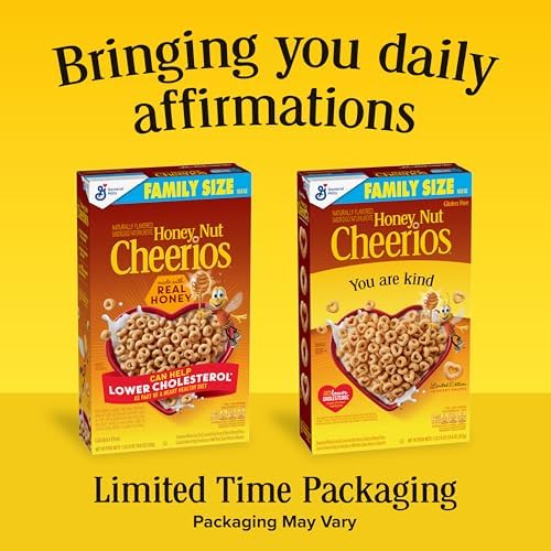 Honey Nut Cheerios, Heart Healthy Gluten Free Breakfast Cereal with Whole Grain Oats, Family Size, 18.8 oz