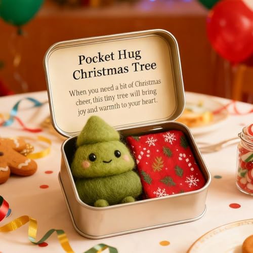 Christmas Pocket Hug Gift, 2025New Mini Christmas Santa Snowman Tree in Tin Box with Inspirational Message Card, Handmade Snowman Santa Felt Keepsake for Birthday Gifts (Gingerbread Man 1set)