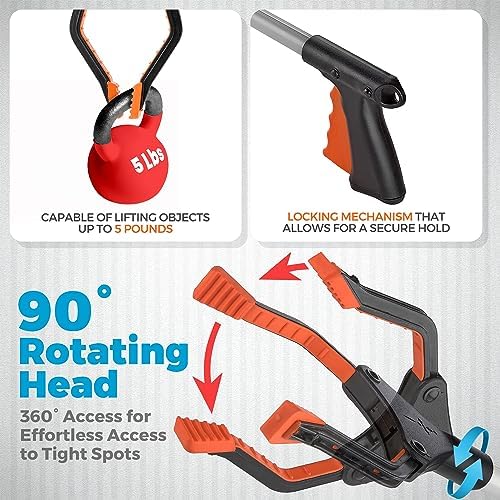 Reacher Grabber Tool - 32-Inch-Long Folding Picker Upper Gripping Device - Lightweight 90° Rotation Claw Extendable Arm Reach, Indoor and Outdoor Elderly Reaching Mobility Aid and Trash Grabber Tool