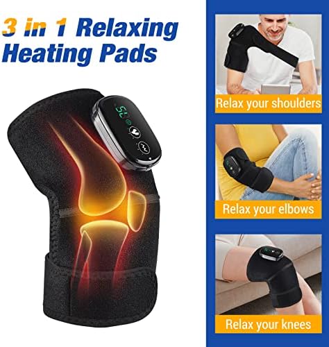 FSA Eligible Knee Massager with Heat and Vibration, Knee Heating Pad for Arthritis with Massage, Heated Knee Brace Wrap Black