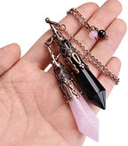 Jovivi 2pcs Natural Rose Quartz Crystal Black Obsidian 12 Facted Therapy Healing Dowsing Divination Pendulum - Reiki Charged Chakra Balancing Pendant with Chain