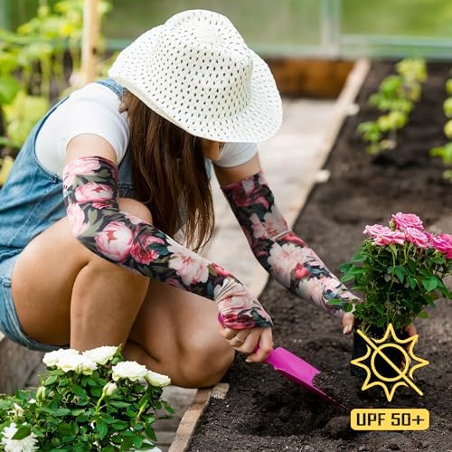 COOLJOB Gardening Sleeves UV Cooling Sun Protection Arm Cover for Women with Thumb Hole for Gardener, Farmer, Outdoor Sport