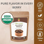 SPICY ORGANIC Pure Organic Allspice Berries Whole 16 oz. – Certified USDA Organic - Premium Pimento Seeds and Peppers for Baked Goods, Pickles, Marinades, Stews, and Sauces.