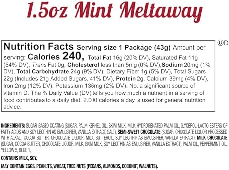 Fannie May Mint Meltaways, Individually Wrapped Mint Chocolate with Pastel Coating, Single Serve Holiday Treat, 1.5 oz