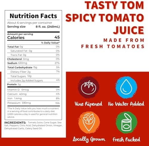 Dei Fratelli Tasty Tom Spicy Tomato Juice, Not from Concentrate, 46oz (6 pack)