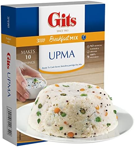 Gits Upma mix 87.5 Oz (Pack of 5X17.5 Oz each) Ready to Cook Indian Breakfast, Snack Meal | 100% Vegetarian, Easy Recipe, No Artificial Colors, Flavors, Preservatives. Vegan