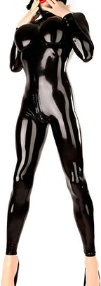 Women's Sexy Shiny Wetlook PVC Leather 3D Breast Back with Zipper Bodysuit Handmade Catsuit Jumpsuit Clubwear