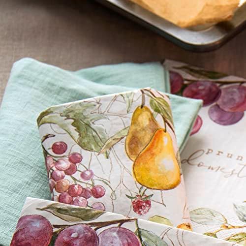 IHR Ideal Home Range Cocktail Napkins Disposable 3-Ply Paper Party Napkin Pack, 5" x 5", Country Fruits (Cream), 20-Count