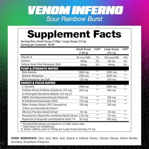 DRAGON PHARMA Venom Inferno, Extreme High-Stim Pre-Workout, Explosive Energy and Unparalleled Focus (40 Servings, Sour Rainbow Burst)