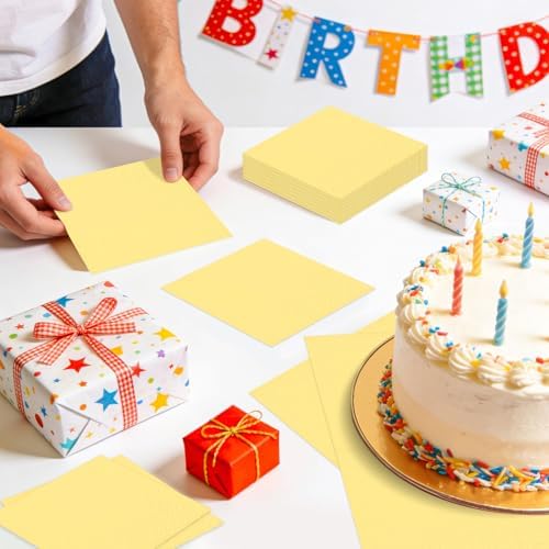 100 pcs 2-Ply Yellow Cocktail Napkins Folded 5 x 5 inch Disposable Paper Dessert Napkins for Dinner Birthday Wedding Thanksgiving Party Picnic Yellow Beverage Napkin
