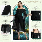 Women Renaissance Costumes Gothic Halloween Costume Cold Shoulder Butterfly Sleeve Lace Medieval Steampunk Dress