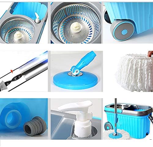 Rotating mop Double Drive Hand Pressure Automatic Drying Mop Bucket, 4 mop Heads Metal Basket
