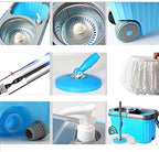 Rotating mop Double Drive Hand Pressure Automatic Drying Mop Bucket, 4 mop Heads Metal Basket