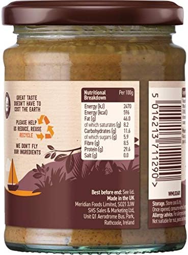 Meridian Foods Crunchy Peanut Butter No Salt (280g) - Pack of 2