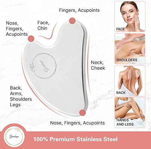 Stainless Steel Gua Sha Facial Tools | Guasha Tool for Face Sculpting, Shaping, Reduce Puffiness, Tension Relief | Metal Gua Sha Body Tool | Silver