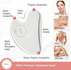 Stainless Steel Gua Sha Facial Tools | Guasha Tool for Face Sculpting, Shaping, Reduce Puffiness, Tension Relief | Metal Gua Sha Body Tool | Silver